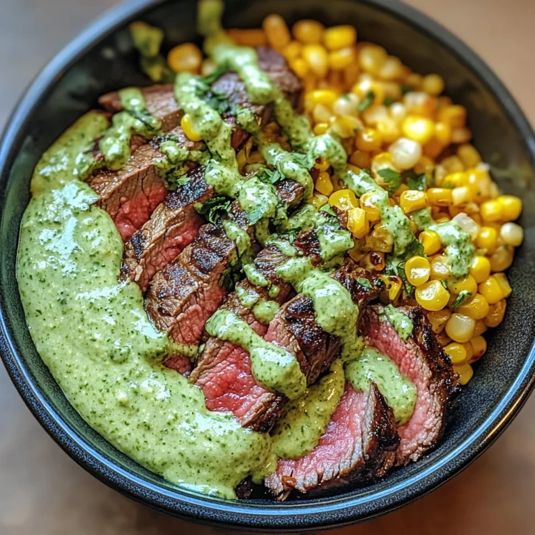 Steak Avocado Roasted Corn Bowl with Cilantro Cream Sauce delights!