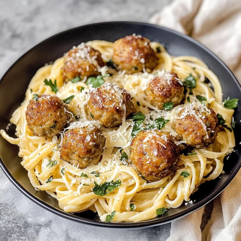 Garlic Butter Meatballs : Creamy Linguine Delight