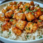 Honey Garlic Chicken Bites Over Creamy Rice